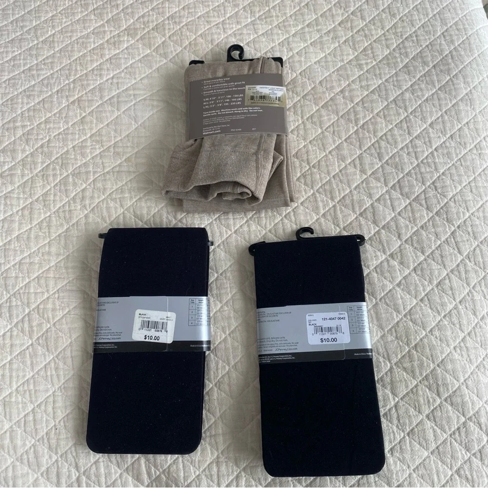 NWT Bundle of 3 Pair Tights Small Medium 2 black control top, 1 taupe fleece